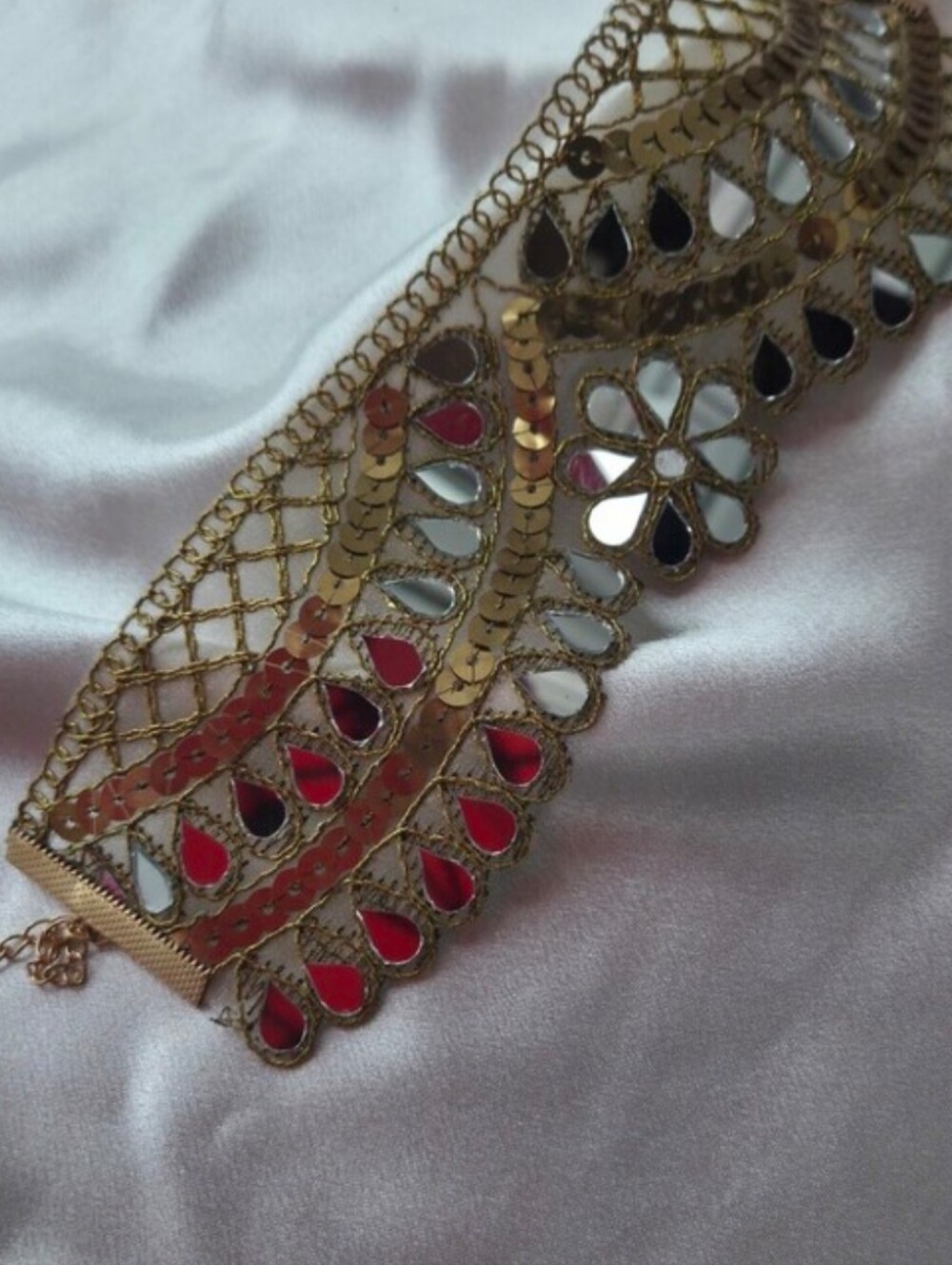 New Gold Mirrored Teardrop Lace Storm Choker Necklace - Picture 5 of 6